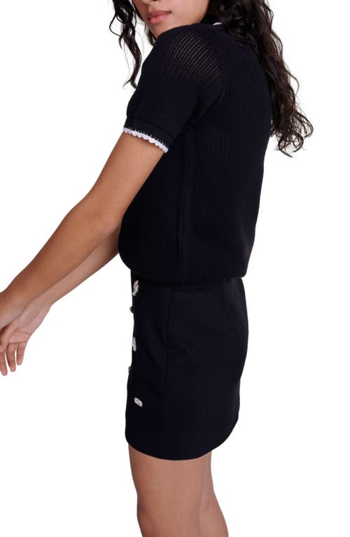 Maje Pointelle Knit Polo Shirt In Black