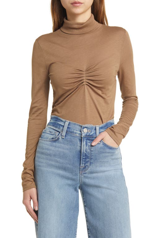 Eris Cinched Turtleneck Long Sleeve Pima Cotton Blend Top in Teddy