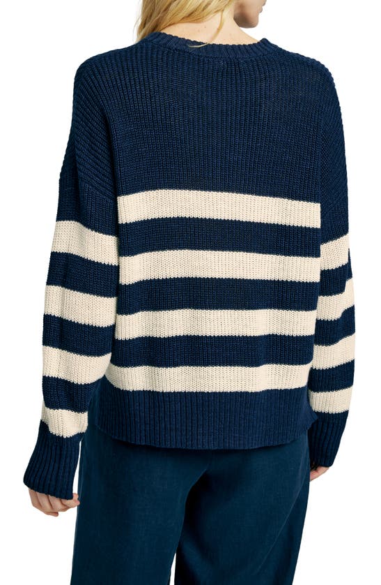 Shop Faherty Miramar Stripe Linen & Organic Cotton Sweater In Kadena Navy Stripe