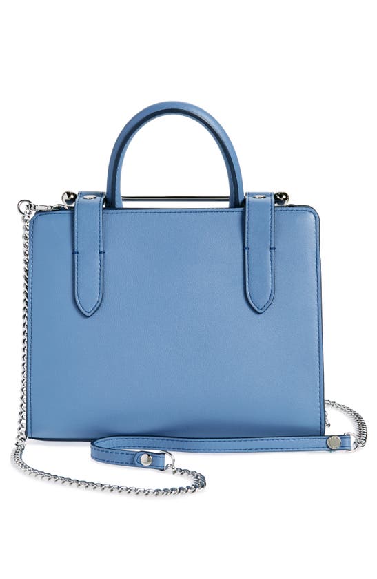 Shop Strathberry Mini Leather Tote In Sea Blue/ Silver