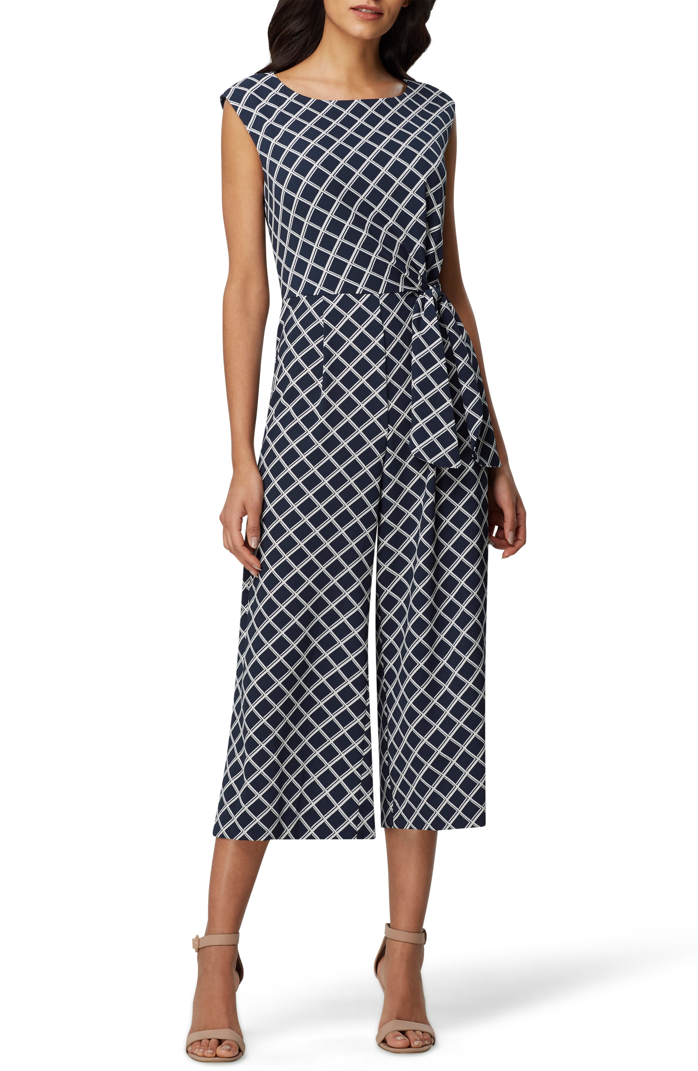 tahari tie waist crepe jumpsuit