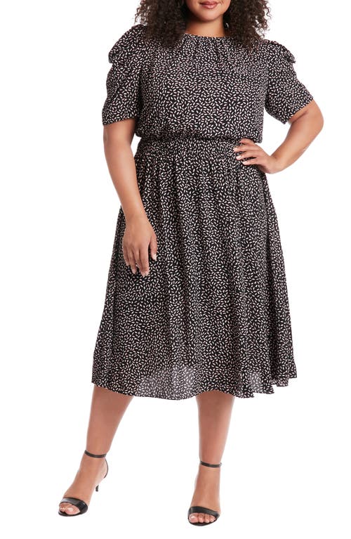 London Times Short Sleeve Midi Dress In Black/blush