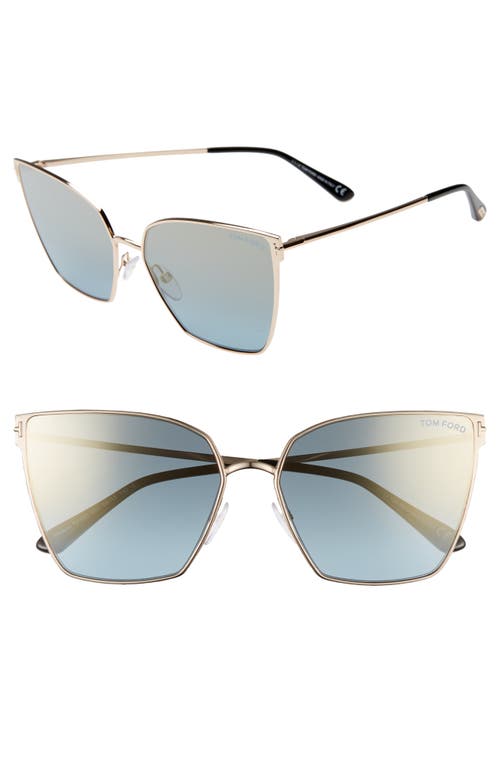 Helena 59mm Cat Eye Sunglasses in Rose Gold/Black/Blue W Gold