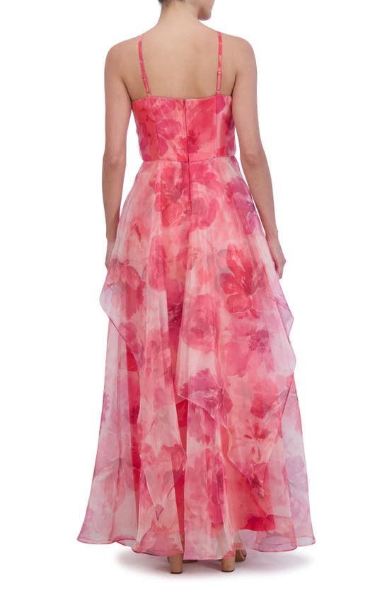 Shop Eliza J Floral A-line Chiffon Gown In Poppy