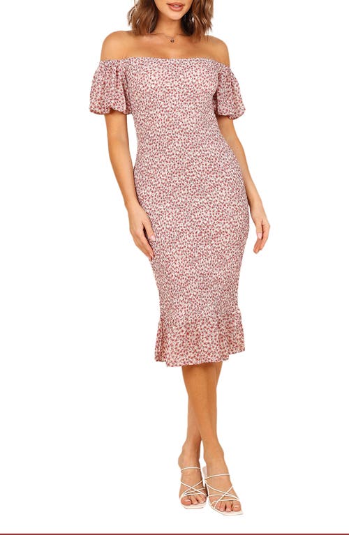 Petal & Pup Claire Smocked Off the Shoulder Dress in Pink Floral at Nordstrom, Size X-Small