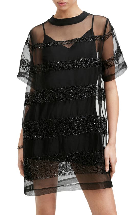 Shop Allsaints Izabela Sheer Bead & Sequin Minidress In Black