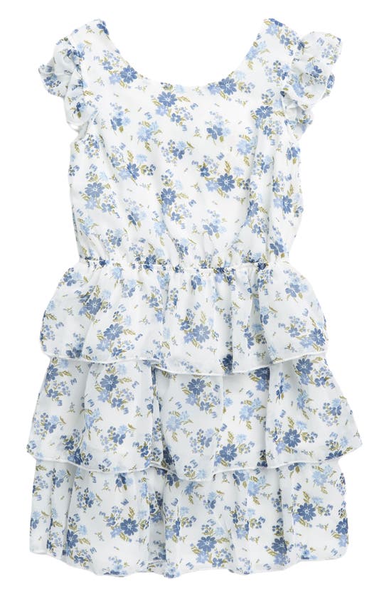 Lily Bleu Kids' Floral Print Tiered Bow Dress In Gray