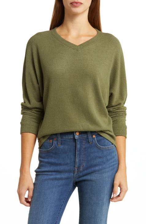 oversized chunky v neck sweater, AG distressed jeans, LL Bean duck