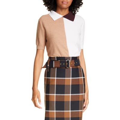 Staud Acorn Colorblock Cotton & Merino Wool Blend Sweater, Brown