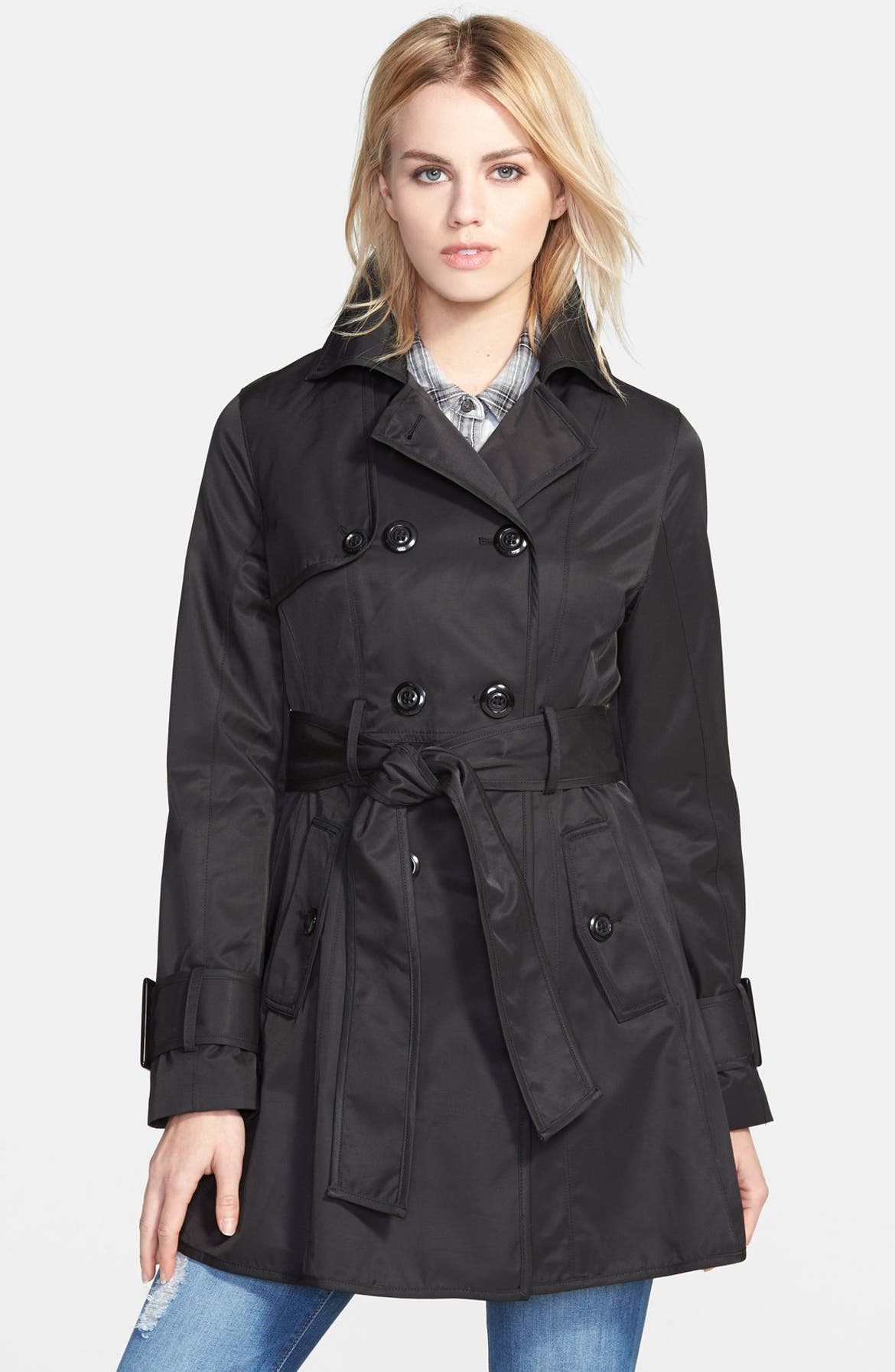 Betsey Johnson Piped Double Breasted Trench Coat | Nordstrom