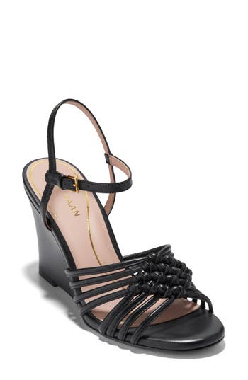 Cole Haan Jitney Knot Ankle Strap Wedge Sandal In Black Ltr