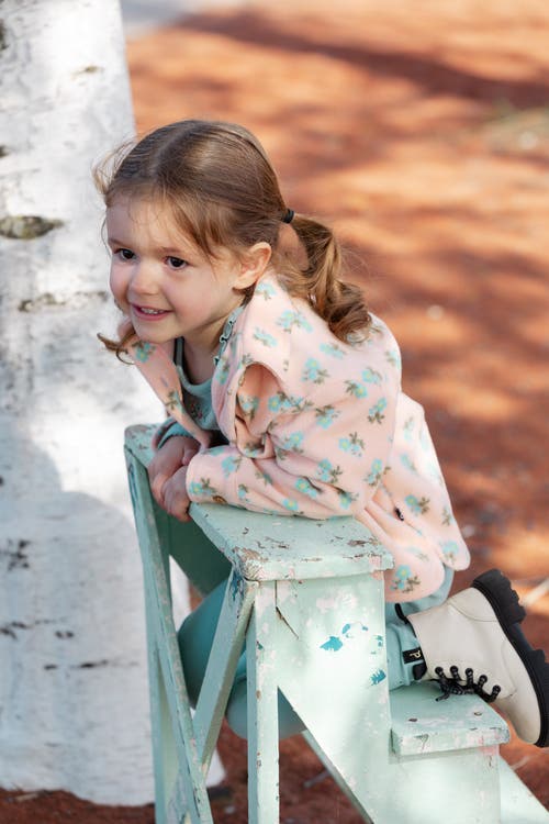 Deux Par Deux Little Girl's Printed Polar Fleece Shirt Peach With Blue Flowers In Printed Flowers