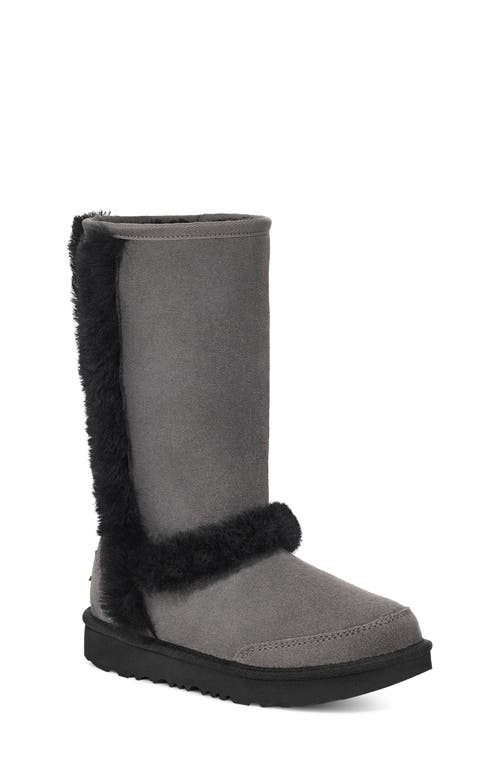 UGG(r) Kids' Sunburst Water Resistant Genuine Shearling Tall Boot in Grey /Black