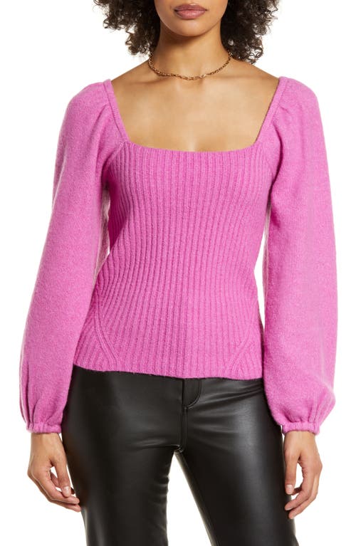 halogen(r) Puff Sleeve Square Neck Sweater in Pink Rosebud