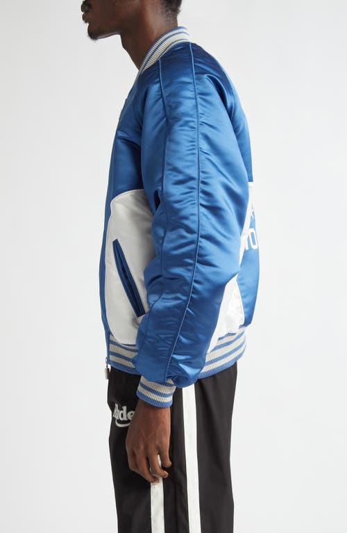 Shop Rhude Chamonix Ski Souvenir Satin Bomber Jacket In Blue/white