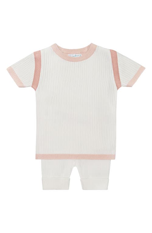 Feltman Brothers Rib Knit Top & Pants Set In Ivory/blush