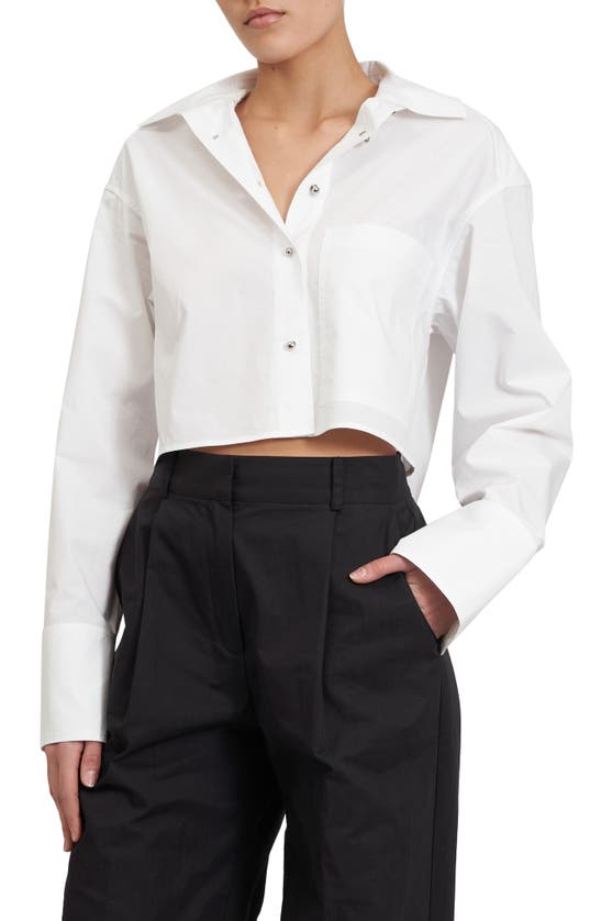 Shop Rebecca Minkoff Layne Crop Button-up Shirt In Bright White