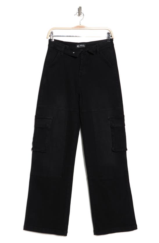 Shop Ptcl Fold Waist Cargo Pants In Black Wash