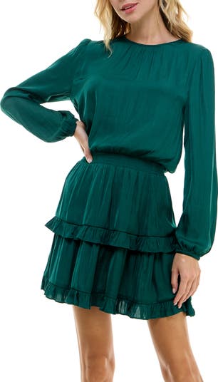 Socialite Smocked Tiered Long Sleeve Satin Dress | Nordstrom