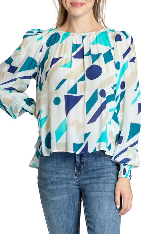 Print Gathered Top in Blue Multi
