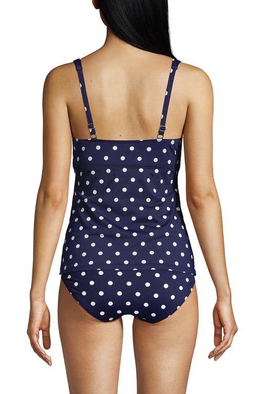 Shop Lands' End Long Torso V-neck Wrap Underwire Tankini Swimsuit Top In Deep Sea Polka Dot