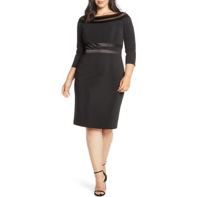 Plus Size Js Collections Mesh & Satin Stripe Cocktail Dress, Black