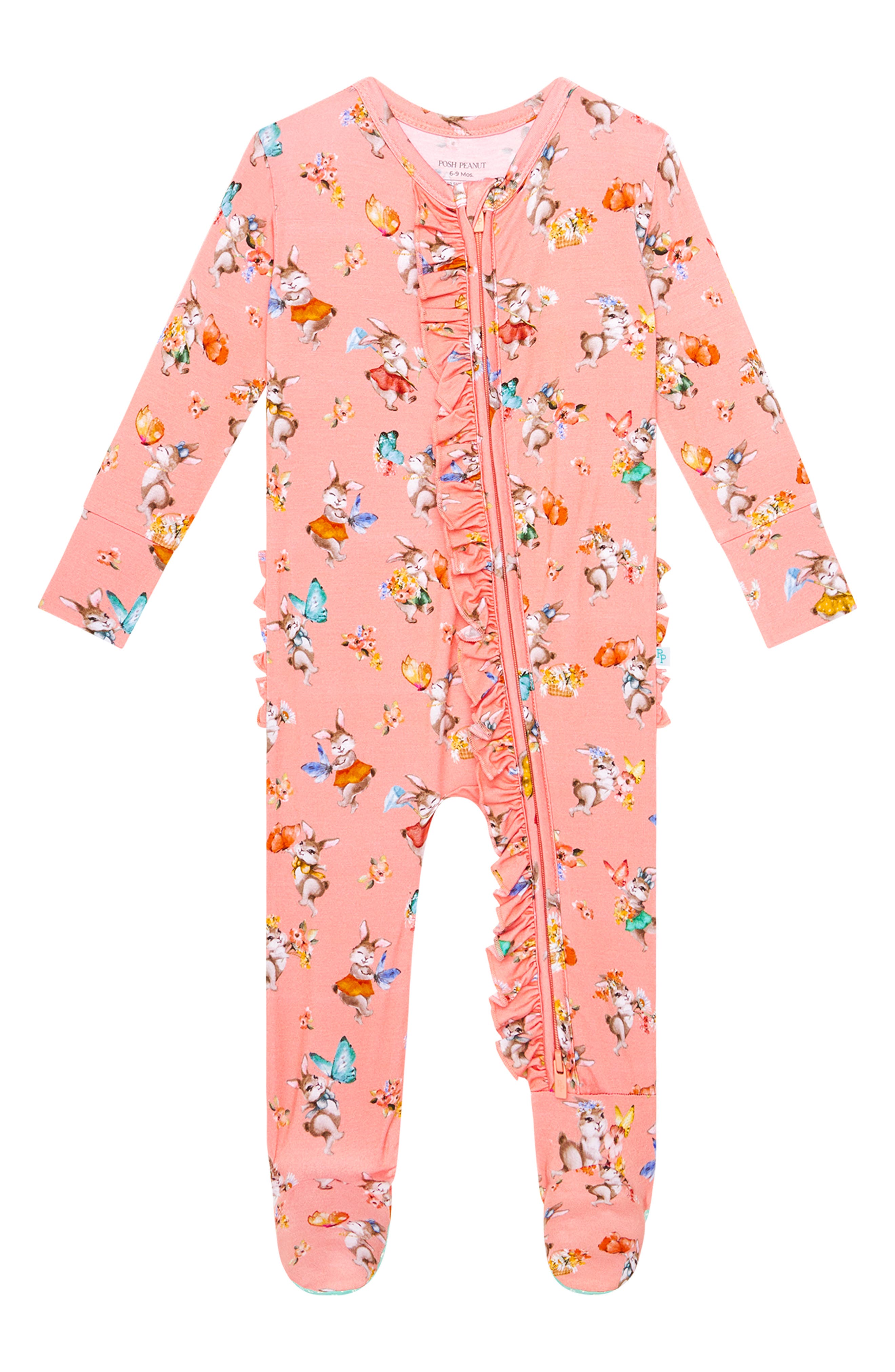 Posh Peanut Quinn Floral Ruffle Zip Fitted One Piece Pajamas Nordstrom