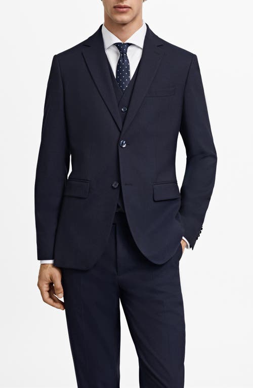 Shop Mango Slim Fit Navy Herringbone Texture Stretch Sport Coat