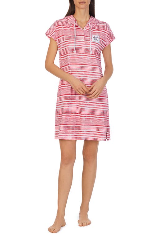 Lauren Ralph Lauren Stripe Hooded Lounger Nightgown in Red Stripe