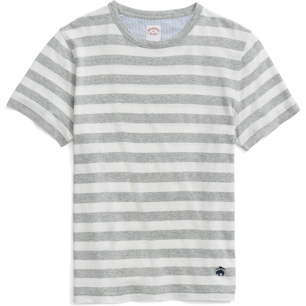 Brooks Brothers Stripe Linen & Cotton T-shirt In Grey/white