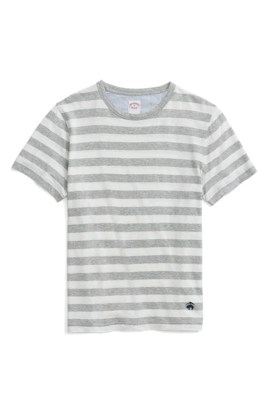Brooks Brothers Stripe Linen & Cotton T-shirt In Gray/ White