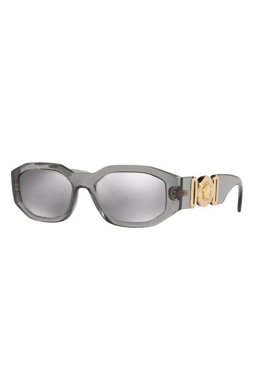 Shop Versace Biggie 53mm Round Sunglasses In Transparent Grey/grey Mirror