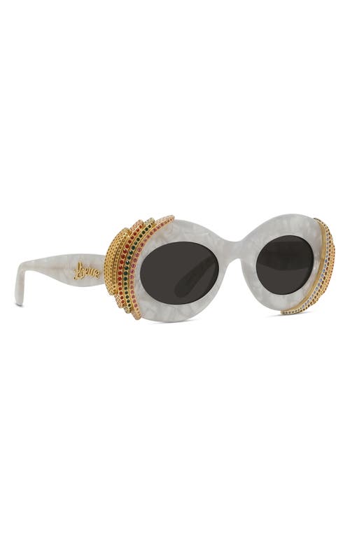 Loewe Gray Paula's Ibiza Pavé Oval Sunglasses In White/other/smoke