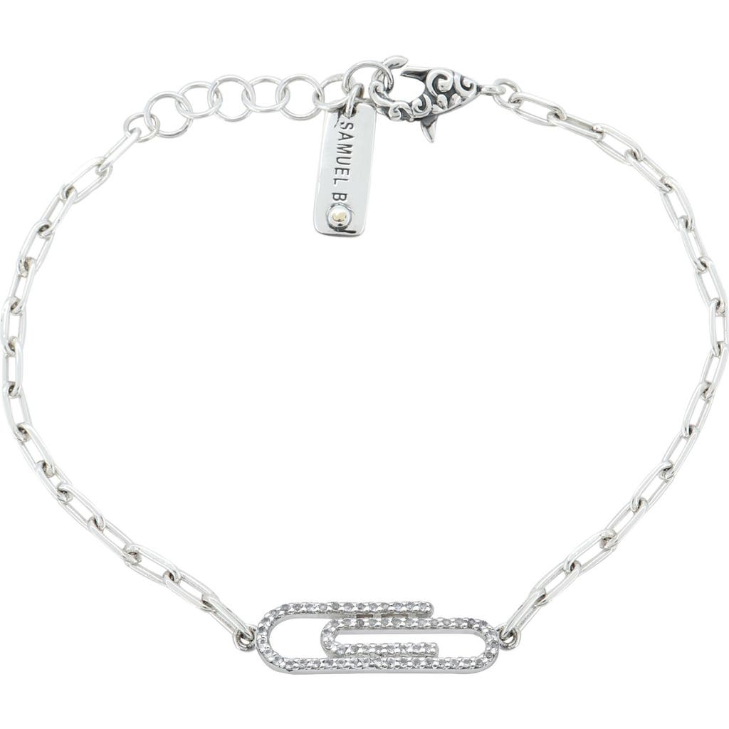 Samuel B. White Topaz Paper Clip Charm Bracelet In White/silver
