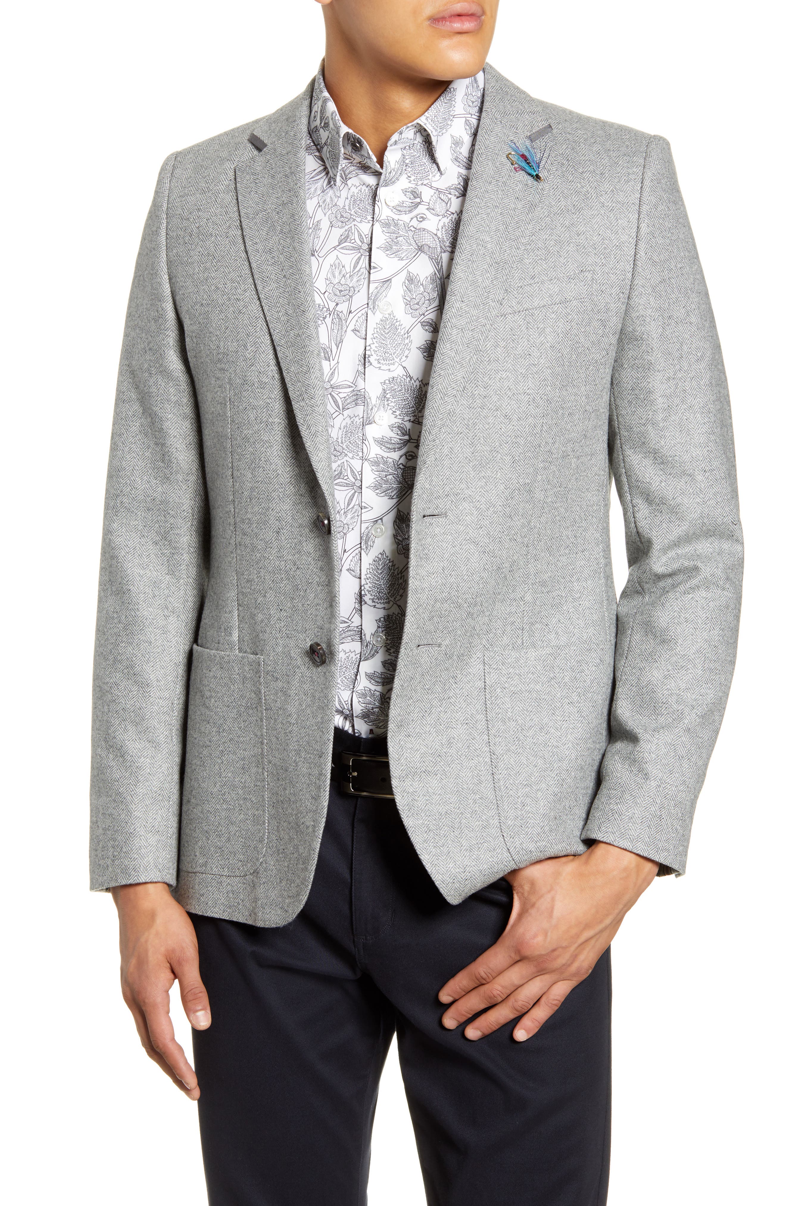 ted baker mens tobias herringbone overcoat grey