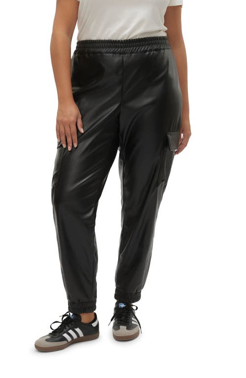 Faux Leather Cargo Joggers in Black