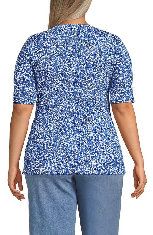 Shop Lands' End Plus Size Lightweight Jersey Tie Front Top In Ivory/vista Blue Flowers