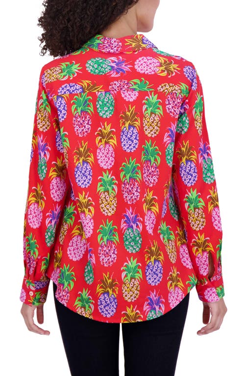 Shop Foxcroft Zoey Pineapple Print Cotton Button-up Shirt In Red/multi