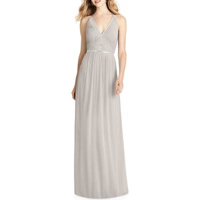 Jenny Packham Pleated Bodice Chiffon Gown, Beige