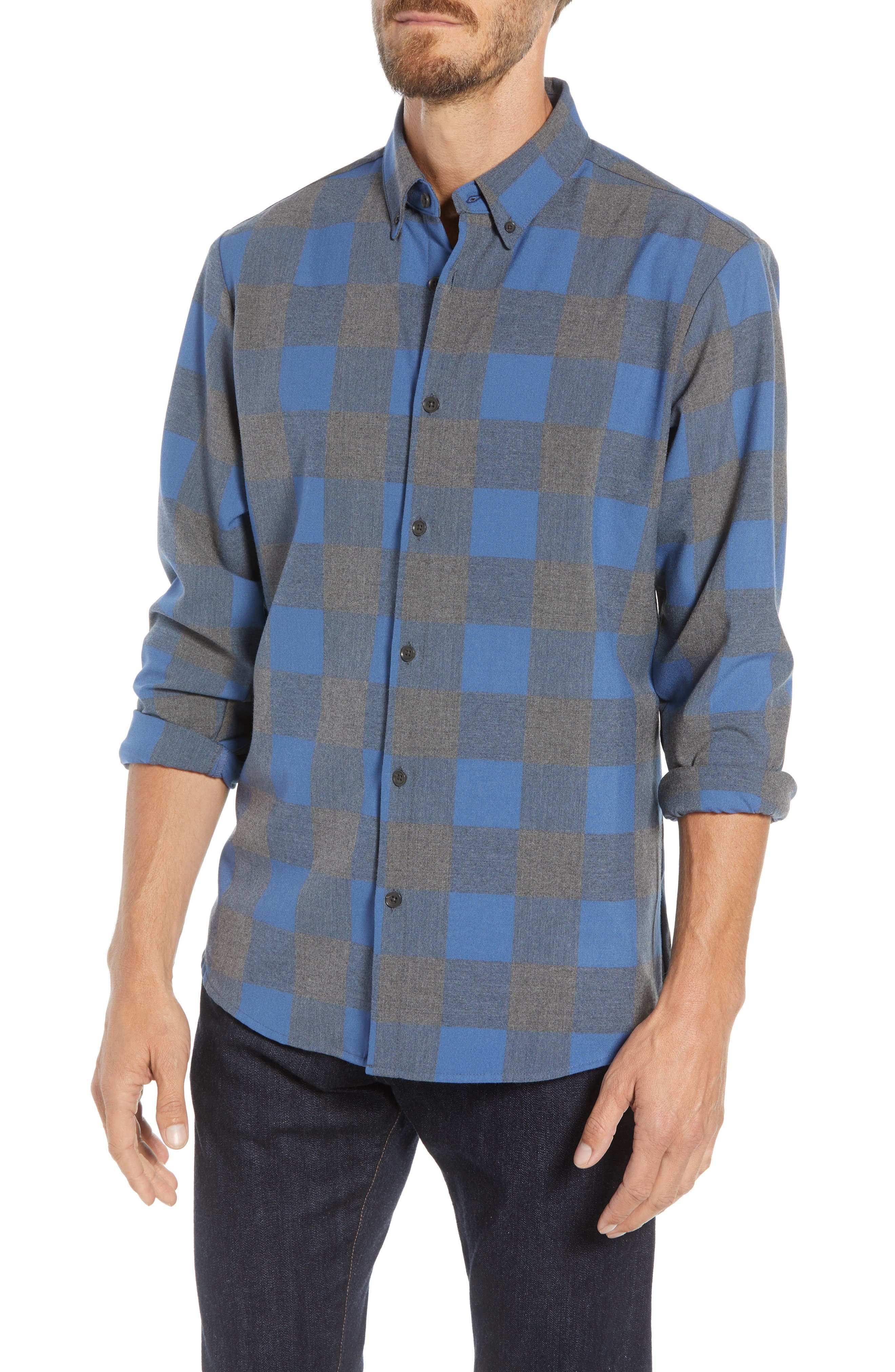 Mizzen+Main Sierra Trim Fit Flannel Sport Shirt, Grey