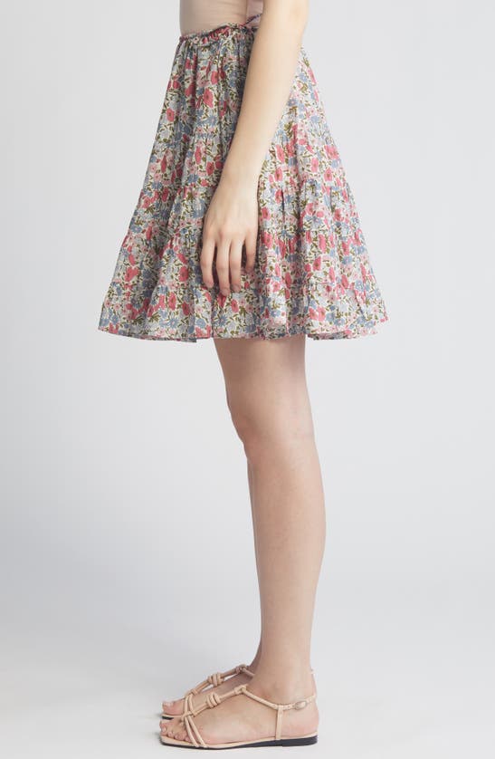 Shop Merlette X Liberty London Hill Floral Print Cotton Tiered Skirt In Liberty Pink Print