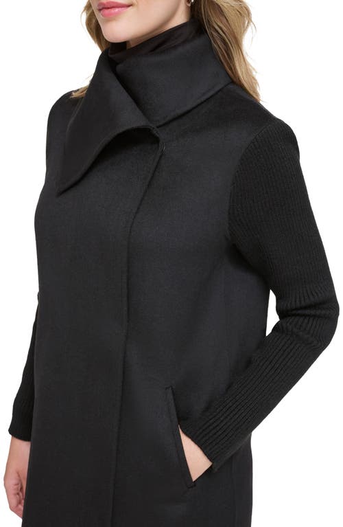 Kenneth Cole New York Rib Sleeve Mixed Media Coat In Black