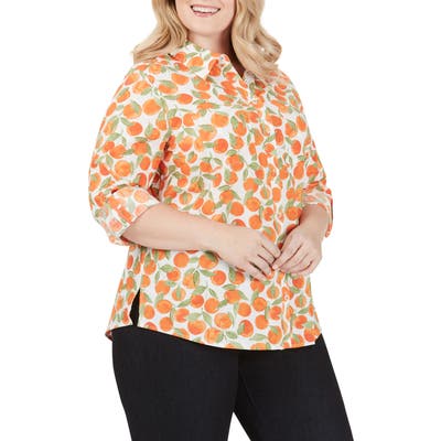 Plus Size Foxcroft Zoey Tossed Oranges Cotton Blouse, Orange