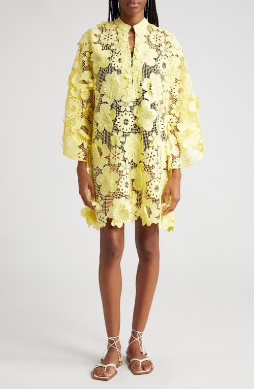 3D Floral Lace Cover-Up Caftan in Yellow