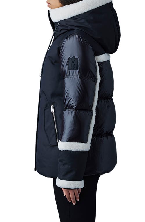 Mackage Cyrah Water Repellent 800 Fill Power Down Puffer Jacket With Genuine Shearling Trim In Black-cream