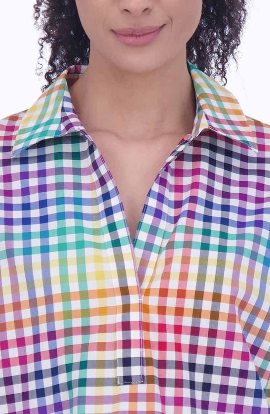 Shop Foxcroft Sophia Rainbow Gingham Cotton Popover Shirt In Multi Plaid