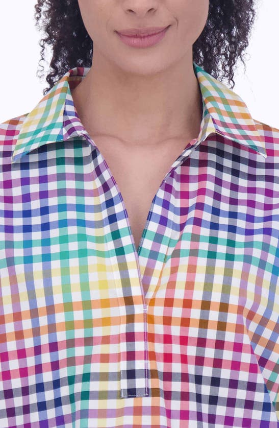Foxcroft Sophia Rainbow Gingham Cotton Popover Shirt In Multi Plaid