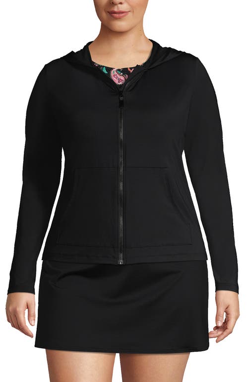 Shop Lands' End Plus Size Hooded Full Zip Long Sleeve Rash Guard Upf 50 Cover-up In Black