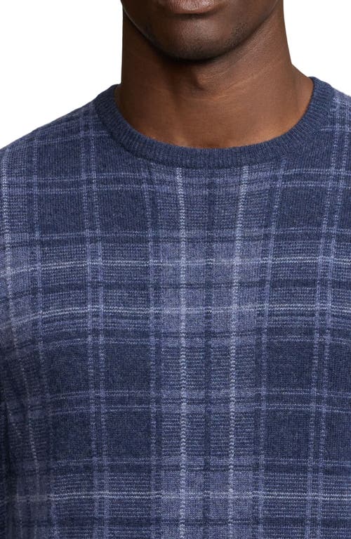 Shop Ralph Lauren Purple Label Plaid Cashmere Crewneck Sweater In Crown Blue Melange