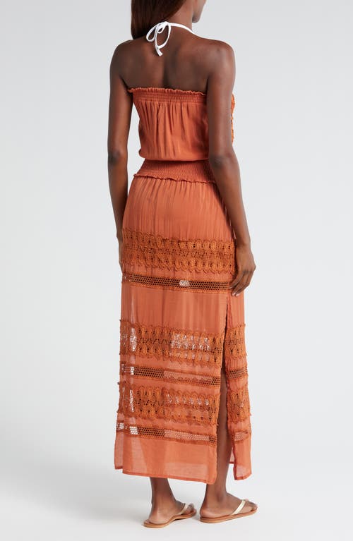 Elan Lace Strapless Cover-up Maxi Dress In Clay